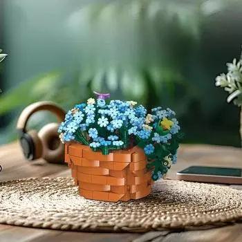 365 шт. Синие снежные цветы строительные блоки консервированные цветы в горшках модель кирпичи домашнее украшение игрушки своими руками для детей праздничные подарки