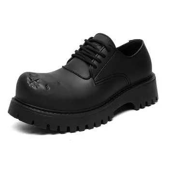 3679 Матовые черные дерби мужские уличные крутые одинарные туфли приливные туфли высота платформы повседневные кожаные туфли для 36-Female code