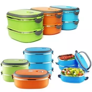 36925-слойный термоконтейнер для еды из нержавеющей стали, прямоугольный контейнер для обеда Single Layer оранжевый