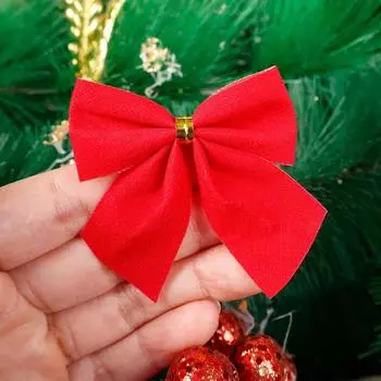 36/12 шт. Мини рождественские банты украшения красные блестящие ленты бант рождественская елка подарочная упаковка DIY ремесла Navidad вечеринка украшение дома 12PCS красный