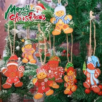 36/12 шт. Пряничные человечки, украшения для рождественской елки, деревянные подвесные украшения, подвески, милый мультфильм, рождественские подвески своими руками, домашний декор 12PCS(1set)