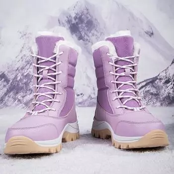 36-42 женские большие нескользящие модные универсальные уличные высокие хлопковые туфли с бархатным теплом зимние сапоги 36 розовый