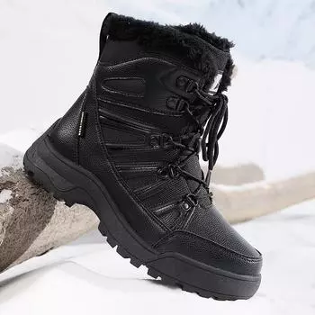 36-42 женские зимние плюс бархатные теплые и модные уличные высокие зимние ботинки повседневные спортивные хлопковые ботинки 36 чёрный