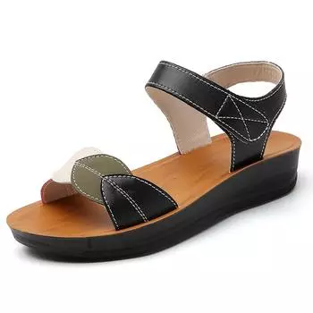 36-43 Летние женские большие модные сандалии на липучках с толстой подошвой Удобная повседневная обувь для мам 36 чёрный