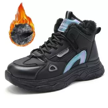 36-43 Winter Women s Large Fashion High Top Plush Cotton Shoes Sports Dad Shoes Warm Women s Short Boots 36 чёрный