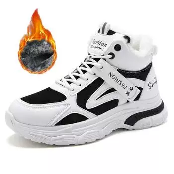 36-43 зимние женские большие модные толстые высокие бархатные хлопковые туфли теплые спортивные туфли для папы женская обувь 36 чёрный