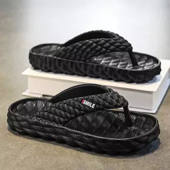 36-45 Большие однотонные модные шлепанцы с мягкой подошвой Мужские тапочки Домашние повседневные тапочки 36-37 чёрный