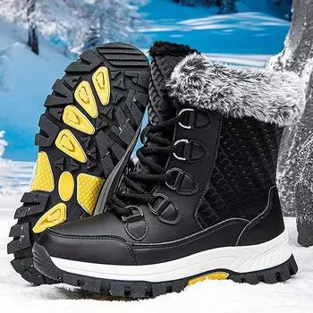 36-45 Пара Большие Противоскользящие Модные Уличные Высокие Плюшевые Теплые Ботинки Для Снега Хлопковая Обувь 36 белый