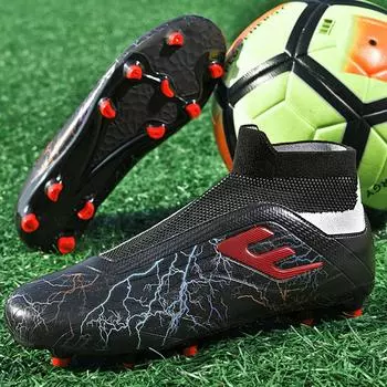 36-45Унисекс футбольные бутсы мужские высокие профессиональные тренировочные футбольные бутсы с длинными шипами спортивные футбольные бутсы 36 чёрный