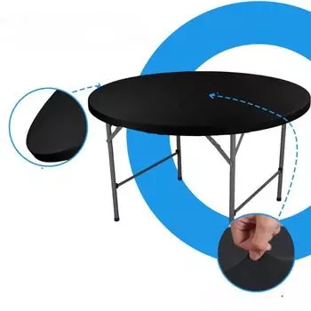 36/48/60/72 дюйма круглая спандексовая скатерть эластичная скатерть на резинке коктейльный полиэстер крышка для пикника чехол можно стирать 36 Inch(90cm) чёрный