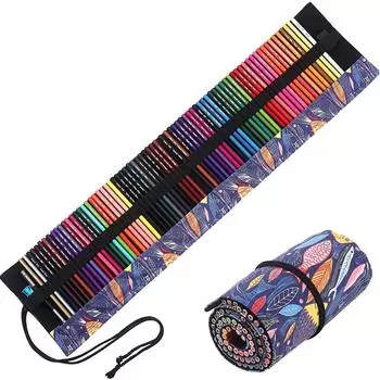 36/48/72 Цветные карандаши Книжка-раскраска для взрослых Профессиональный набор для раскраски для рисования Художественные цветные карандаши с свернутой холщовой сумкой Художники Студенты, рисующие эскизы 36 pencil and woven canvas pencil wrap разноцветны
