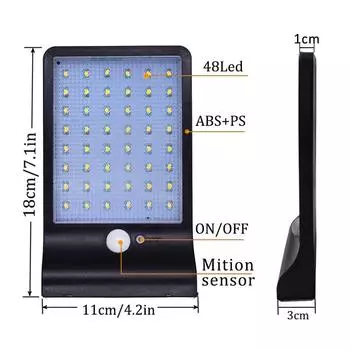 36/48 светодиодный солнечный светильник с монтажным столбом, уличный датчик движения, детектор, настенные светильники, бра, освещение для садовых настенных светильников black