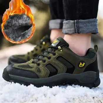 36-48 зимняя пара больших размеров модная бархатная теплая обувь для альпинизма походная обувь спортивная и досуговая обувь 36 чёрный