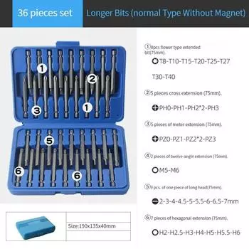 36/50PCS Extended Batch Head Rod Set Cross Word Lengthened Screwdriver Bit Extension Rod Batch Head Electric Drill Set Tool