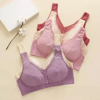 36-52 Бюстгальтер большого размера на кнопках спереди Женский бюстгальтер с беспроводным эффектом пуш-ап из чистого хлопка Удобный бюстгальтер с чашкой B 36/80