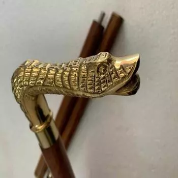 36-дюймовая длинная дизайнерская трость со змеиным лицом, латунная ручка, 3 раза, деревянная трость, трость, подарок для папы