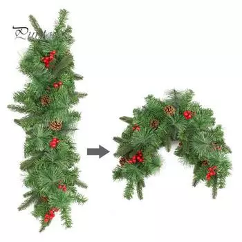 36-дюймовая светящаяся гирлянда для почтового ящика с функцией таймера, искусственная шишка, красные ягоды, гирлянда для почтового ящика, имитация сосновых иголок, рождественская гирлянда для входной двери зелёный