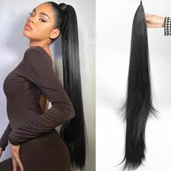 36-дюймовый длинный гибкий оберточный хвост для наращивания волос, длинный прямой синтетический хвост, красивые волосы, наращивание хвостиков для женщин, ежедневное использование