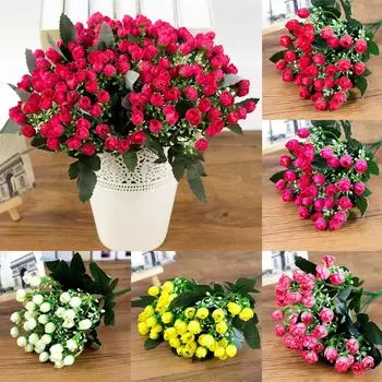 36 Heads/Bunch Artificial Silk Flowers Bunch Mini Rose Bud Fake Flowers Peonies Party Home Office Decor Garden Artificial Decor XS