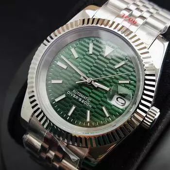 36 мм 40 мм женские и мужские часы для влюбленных, механизм nh35, индивидуальный циферблат, сапфировое стекло, мужские часы для отдыха, механические часы с зеленой полосой циферблата