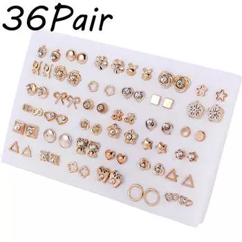 Стильные женские серьги гвоздики комплект 36 пар 36Pair золотой
