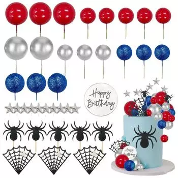 36 Pcs Festive Cake Tops - A Selection Of Festive Party Cupcake Decorations,Spider Cake Decoration, Party, Birthday Party, Cupcake Decoration One Size синий