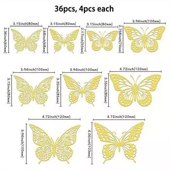 36 Pieces 3D Cutout Butterfly Wall Stickers, Creative Living Room Wall Decoration Stickers, Diy Party Decoration Props 36pcs золотой