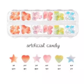 36 шт. 3D-подвески для ногтей в виде конфет в виде желе, сердца и звезды, цветная плоская акриловая смола для дизайна ногтей, украшения