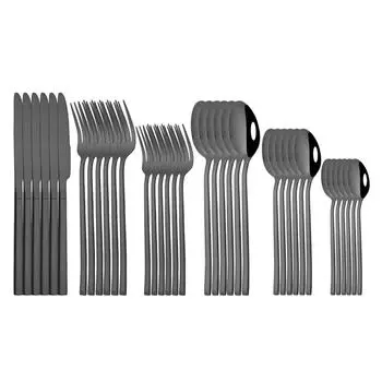 36 шт./6 компл., черный набор столовой посуды в стиле вестерн, посуда из нержавеющей стали, набор столовых приборов, десертная вилка, нож, ложка, столовые приборы, набор столовых приборов чёрный