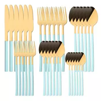 36 шт./6 компл., набор столовых приборов мятного золота, зеркало, столовые приборы из нержавеющей стали, нож, десертная вилка, чайная ложка, столовая посуда, кухонная посуда для ресторана серебряный