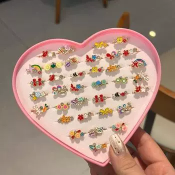 36 шт. Детская игрушка-украшение для рук, имитация кристалла, драгоценного камня, мультяшный горный хрусталь, кольцо, коробка с лентой