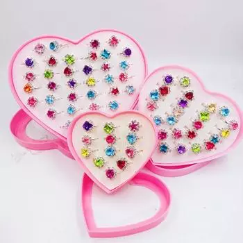 36 шт. Детское кольцо, милые безделушки для принцессы, игрушка для маленькой девочки, мультяшное хрустальное кольцо (с коробкой)