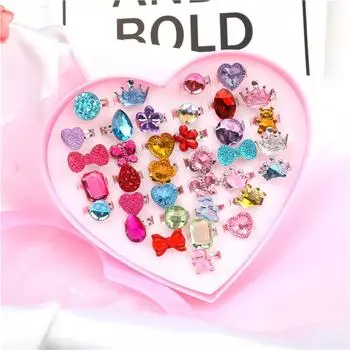 36 шт./компл. милые регулируемые кольца для детей, девочек, ролевые игры, игрушки для макияжа, мультяшные хрустальные украшения