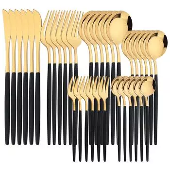 36 шт./компл., столовая посуда из черного золота, высококачественные столовые приборы, нож, десертная вилка, кофейная ложка, посуда, набор столовых приборов из нержавеющей стали, домашняя кухонная посуда серебряный