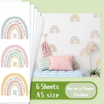 36 шт. красочные цветочные радужные настенные наклейки пастельные радужные настенные наклейки декор комнаты для девочек детские украшения для спальни 36Pcs
