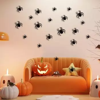 36 шт. Новые наклейки на стену в виде черного паука на тему Хэллоуина, украшения для фестиваля призраков, реквизит для украшения стен One Size чёрный