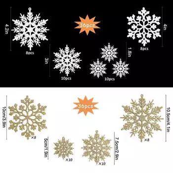 36 шт. Пластиковые белые снежинки, украшения для зимней рождественской елки, подвесные снежинки белый