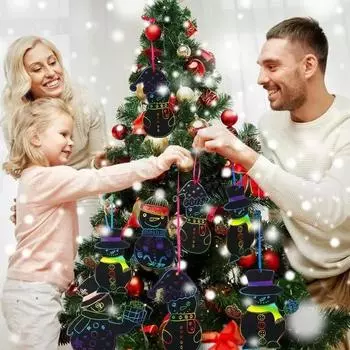 36 шт. Подвеска в виде снеговика на рождественскую елку для детей, цветная бумага для скретч-бумага своими руками, креативная бумага для рисования граффити