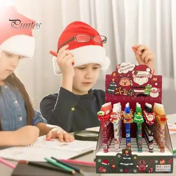 36 шт. Рождественская гелевая ручка с наконечником 0,5 мм, синяя стираемая чернильная ручка, праздничная узорчатая стираемая ручка с нажатием для школьных офисных принадлежностей для письма 36pcs