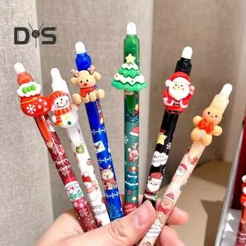36 шт. Рождественская гелевая ручка с наконечником 0,5 мм, синяя стираемая чернильная ручка, праздничная узорчатая стираемая ручка с нажатием для школьных офисных принадлежностей для письма 36pcs