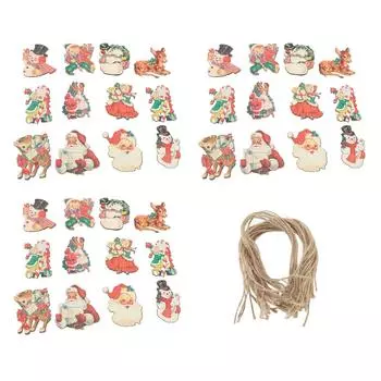 36 шт. Рождественские елочные украшения деревянные подвесные милые снеговики олени рождественские украшения с пеньковыми веревками для Холи