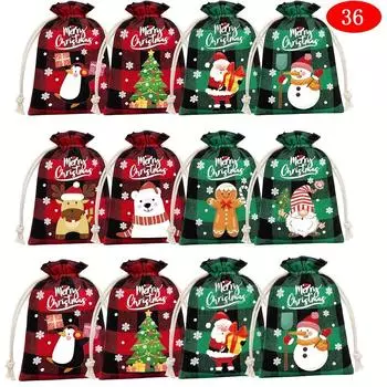 36 шт. Рождественские подарочные пакеты на завязках для вечеринок, конфетные подарки, многоразовые подарочные пакеты из мешковины 20X15cm