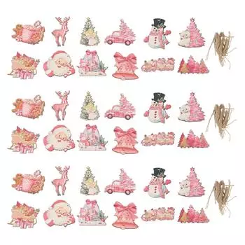 36 шт. Рождественские подвесные деревянные украшения Санта-Клаус Снеговик Рождественские елочные украшения Подвески Бирки с веревкой для