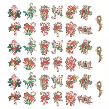 36 шт. Рождественские подвесные украшения в виде леденцов, милые узоры, яркие цвета, деревянные подвесные украшения в виде леденцов