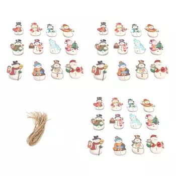 36 шт. рождественские снеговики деревянные украшения рождественские елочные подвесные украшения поделки с пеньковыми веревками для зимы хо