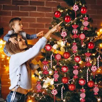 36 шт. Рождественские украшения в виде леденцов, красные подвесные украшения для рождественской елки с веревкой, небьющиеся елочные украшения для рождественских праздников