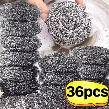 36 шт. шариков из стальной проволоки для мытья посуды, кастрюль, скрубберов, шариков из нержавеющей стали, щеток для удаления ржавчины, кухонных принадлежностей, чистящих средств для кухни 6pcs