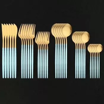 36 шт. столовая посуда, мятно-зеленое золото, столовая посуда, ножи из нержавеющей стали, вилки, ложки, набор столовых приборов, кухонная домашняя посуда, набор столовых приборов на 6 шт. серебряный