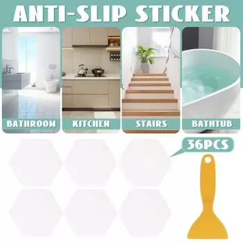 36 штук в упаковке противоскользящие наклейки для пола в душевой кабине, сильная адгезия, противоскользящие наклейки для душа со скребком, подходят для ванн, бассейнов и лестниц, шестиугольные One Size
