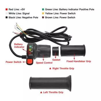 36 В/48 В правый и левый электрический велосипед, ручка дроссельной заслонки с индикатором заряда батареи, выключатель питания 48V чёрный